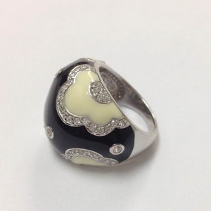 Noir et blanc incrustés bague en argent