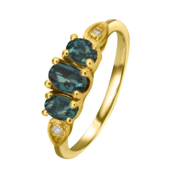 Natural Alexandrite Diamond Ring in 14K Gold with Certificate!!Free Shipping in USA Only