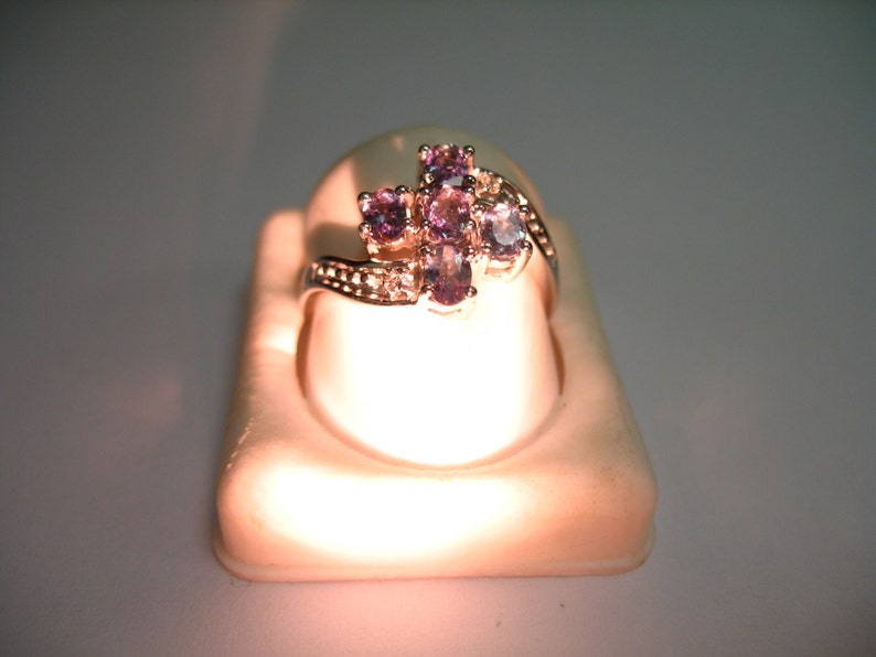 Natural Alexandrite & Diamond Ring - 14K White Gold, Color-Changing Gemstone, Size 8, Made In USA