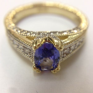 NATURAL Tanzanite Diamond Ring in 14K Two Tone !!! Free Shipping in The USA