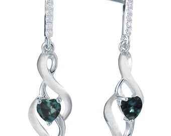 Alexandrite Heart shape Natural Diamond Earring- in 14K White Gold  Or Yellow  Gold with Certifcate !! Free Shipping in The USA
