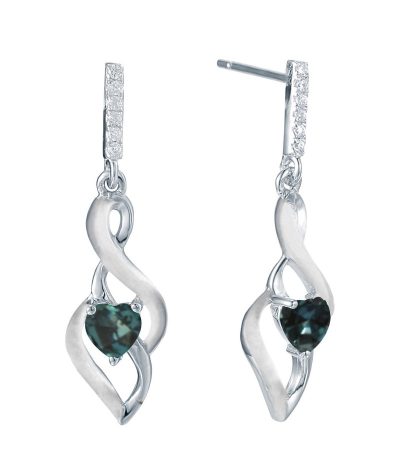 Alexandrite Heart shape Natural Diamond Earring in 14K White Etsy