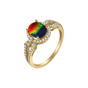 Ammolite Natural Ammolite AAA 14k  Gold  Ring,with certifcate,Free shipping in the USA