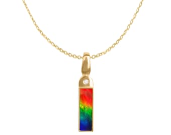 Ammolit Halskette Anhänger Natürliche Gem 14k Gelbgold Diamant