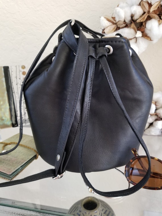 Leather Bucket Bag Soft Dark Brown/black Leather Cross Body 