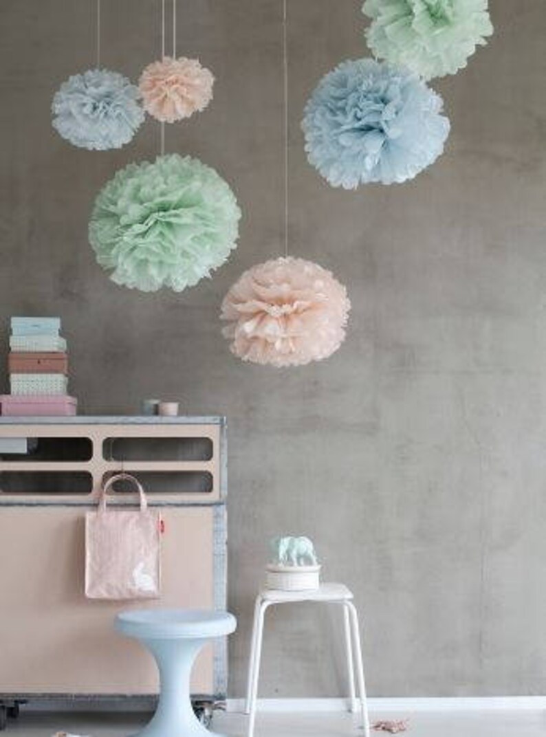 Set of 12 Units 444 Tissue Paper Pom Poms Pastel Mint Etsy
