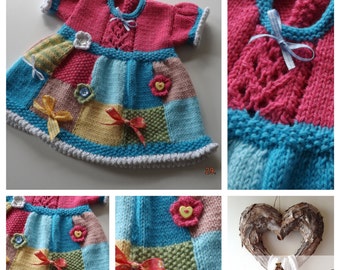 Baby knitting patterns Patchwork Dress Knitting Pattern PDF Baby Toddler Dress , easy to knit , stash buster