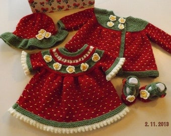 Baby knitting patterns Strawberry shortcake Baby Knitting Pattern  PDF Knitted Matinee Set Dress Hat Jacket Shoes