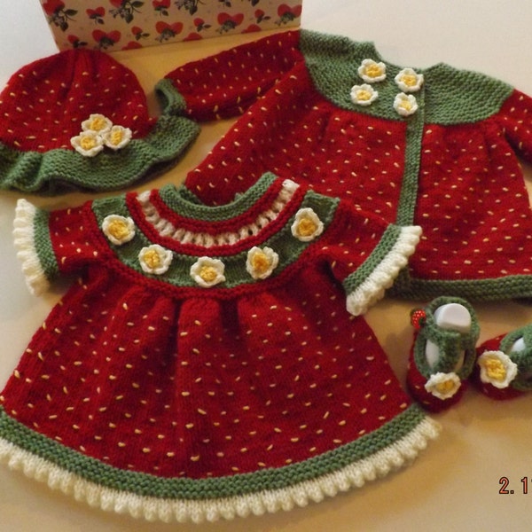 Baby knitting patterns Strawberry shortcake Baby Knitting Pattern  PDF Knitted Matinee Set Dress Hat Jacket Shoes