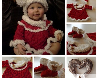 BABY Knitting Patterns Knit for Babys First Christmas Baby shower PDF Knitted Santa Set Dress Hat and Booties