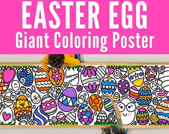 GIANT 10-Foot EASTER EGG Coloring Page Banner | Coloring Poster | Kids Coloring Activity | Coloring Tablecloth | 30" x 120"Inches