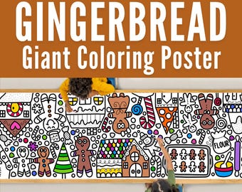 GIANT 10-Foot GINGERBREAD Coloring Page Banner | Coloring Poster | Winter Wonderland | Kids Coloring Activity | Tablecloth |30"x120" In.