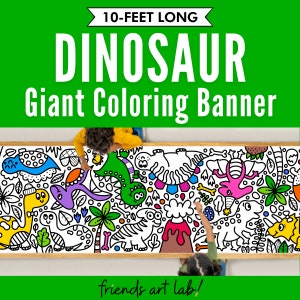 GIANT 10-Foot DINOSAUR Coloring Page Banner | Coloring Poster | Kids Coloring Activity | Coloring Tablecloth | 30" x 120"Inches