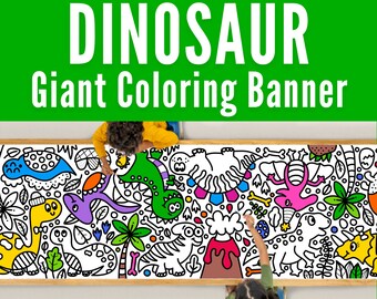 GIANT 10-Foot DINOSAUR Coloring Page Banner | Coloring Poster | Kids Coloring Activity | Coloring Tablecloth | 30" x 120"Inches