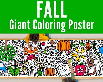 GIANT 10-Foot FALL Coloring Page Banner | Coloring Poster | Fall Decoration | Kids Coloring Activity | Coloring Tablecloth | 30"x120" Inches