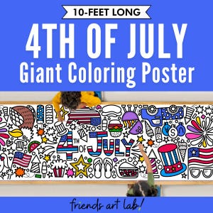 GIANT 10-Foot 4th of JULY Coloring Page Banner | Coloring Poster | 4th of July Fun | Kids Coloring Activity | Coloring Tablecloth|30&quot;x120&quot;In