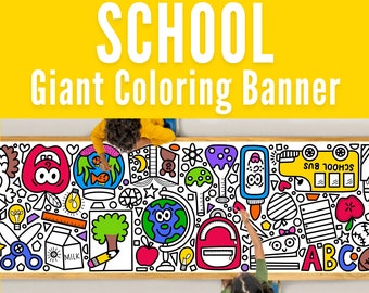 GIANT 10-Foot SCHOOL Coloring Page Banner | Coloring Poster | School Activity | Kids Coloring Activity | Coloring Tablecloth |30"x120"Inches