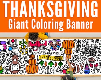 GIANT 10-Foot THANKSGIVING Coloring Page Banner |Thanksgiving Activity and Decoration | Thanksgiving Tablecloth | Autumn Craft |30"x120"inch