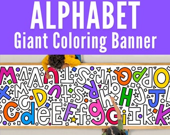 GIANT 10-Foot ALPHABET Coloring Page Banner | Coloring Poster | Kids Coloring Activity | ABC Coloring | Coloring Tablecloth |30"x120" Inches