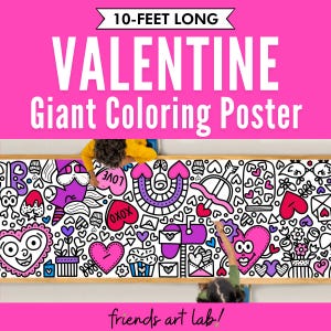 GIANT 10-Foot VALENTINE Coloring Page Banner | Coloring Poster | Valentine Party | Kids Coloring Activity | Coloring Tablecloth | 30&quot;x120&quot;In