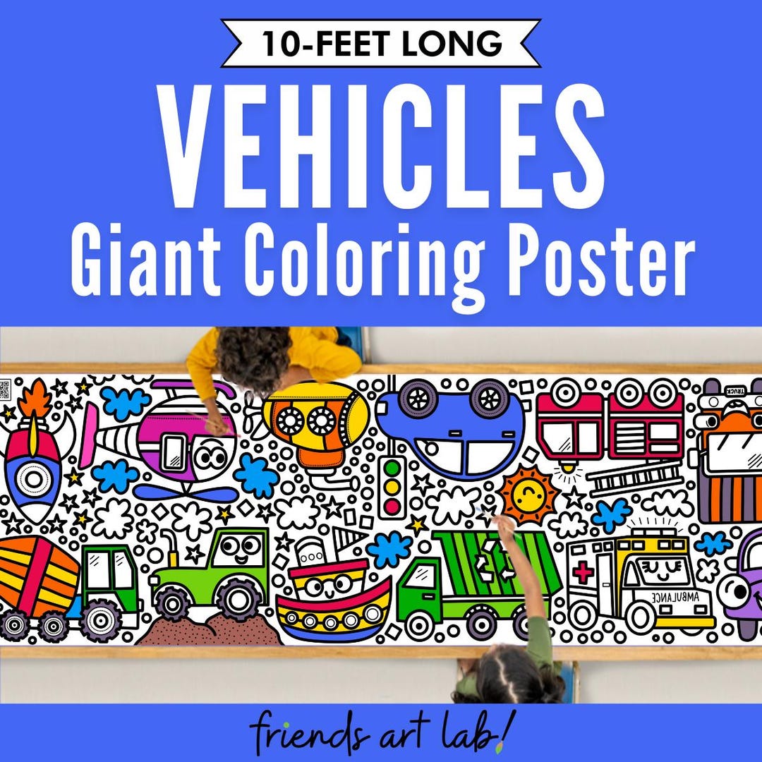 GIANT 10-foot VEHICLES Coloring Page Banner | Vehicle Activity | Cars ...