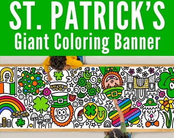 GIANT 10-Foot St. Patrick's Day Coloring Page Banner | Coloring Poster | Kids Coloring Activity | Party Decor | Coloring Tablecloth|30"x120"