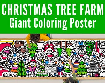 Giant 10-Foot CHRISTMAS TREE FARM Coloring Page Banner | Coloring Poster | Christmas Decor | Kids Coloring Activity | Coloring Tablecloth
