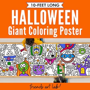 GIANT 10-Foot HALLOWEEN Coloring Page Banner | Coloring Poster | Halloween Activities | Kids Halloween | Coloring Tablecloth |30"x120"inches
