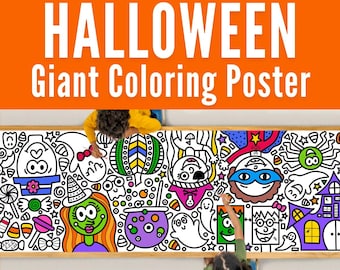 GIANT 10-Foot HALLOWEEN Coloring Page Banner | Coloring Poster | Halloween Activities | Kids Halloween | Coloring Tablecloth |30"x120"inches