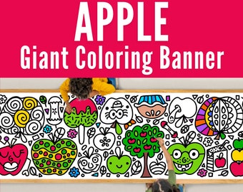 GIANT 10-Foot APPLE Coloring Page Banner | Coloring Poster | Kids Coloring Activity | Fall Decoration | Coloring Tablecloth |30"x 120"Inches