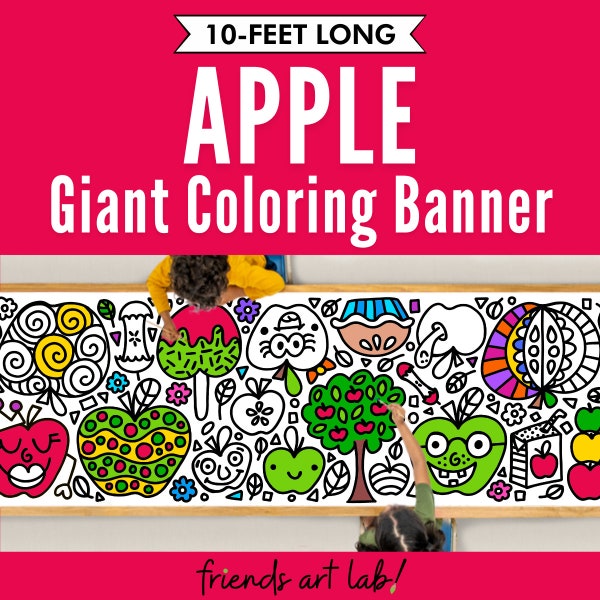 GIANT 10-Foot APPLE Coloring Page Banner | Coloring Poster | Kids Coloring Activity | Fall Decoration | Coloring Tablecloth |30"x 120"Inches