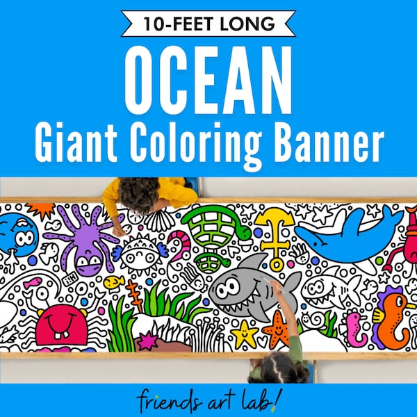 GIANT 10-Foot OCEAN Coloring Page Banner | Coloring Poster | Under The Sea | Kids Coloring Activity | Coloring Tablecloth | 30" x 120"Inches