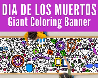GIANT 10-Foot Dia de los Muertos Coloring Page Banner | Coloring Poster | Kids Coloring Activity | Coloring Tablecloth | 30" x 120" Inches