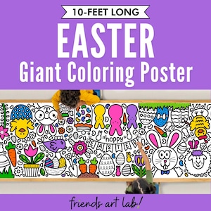 GIANT 10-Foot EASTER Coloring Page Banner | Coloring Poster | Easter Bunny Fun | Kids Coloring Activity | Coloring Tablecloth | 30&quot;x120&quot; In.