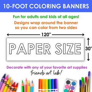 GIANT 10-Foot CHRISTMAS Coloring Page Banner Coloring Poster Christmas Decor Kids Coloring Activity Coloring Tablecloth 30x120In. image 2