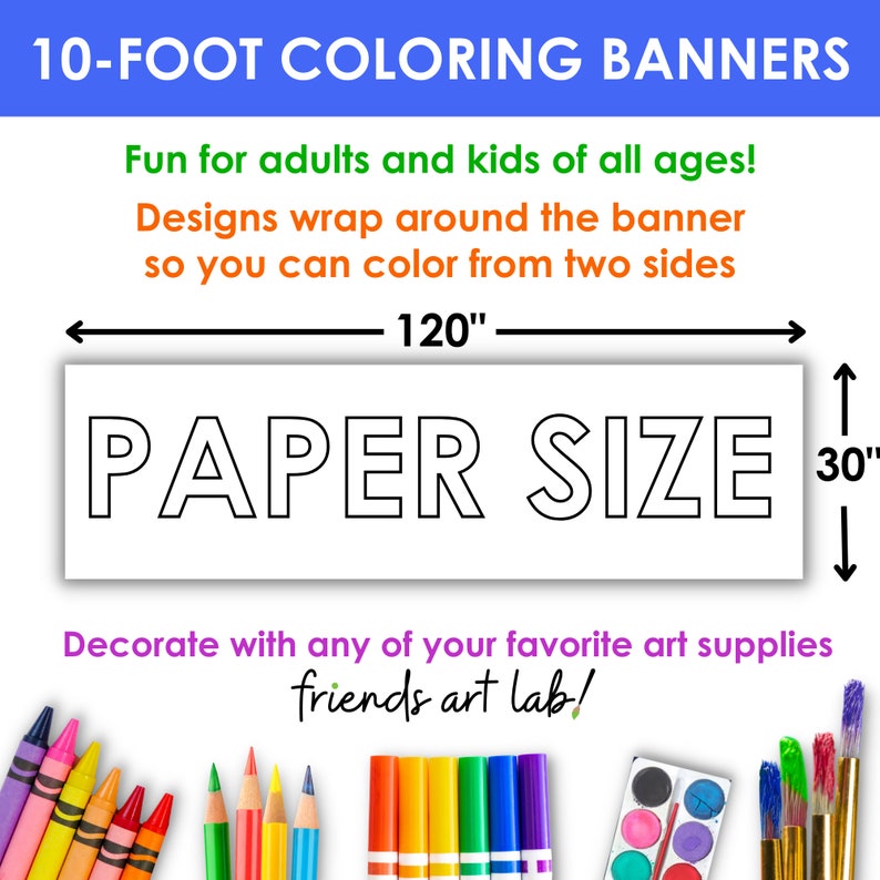 GIANT 10-Foot CHRISTMAS Coloring Page Banner Coloring Poster Christmas Decor Kids Coloring Activity Coloring Tablecloth 30x120In. image 2