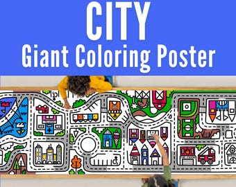 GIANT 10-Foot CITY Coloring Page Banner, Transportation Decor, City Transportation, Cars and Trucks, Kids Coloring Activity, City Road Map