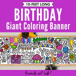 GIANT 10-Foot BIRTHDAY Coloring Page Banner | Coloring Poster | Kids Coloring Activity | Party Decor | Coloring Tablecloth | 30"x120" Inches