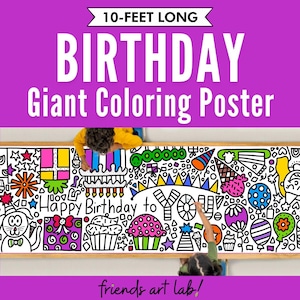 GIANT 10-Foot BIRTHDAY Coloring Page Banner | Coloring Poster | Kids Coloring Activity | Party Decor | Coloring Tablecloth | 30&quot;x120&quot; Inches