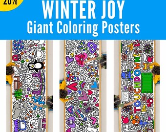 Giant 10-Foot WINTER JOY 3-Pack BUNDLE Coloring Page Banners | Coloring Poster | Kids Coloring Activity | Party Decor | Coloring Tablecloth