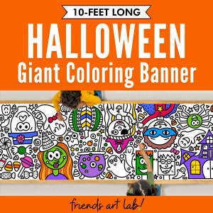 GIANT 10-Foot HALLOWEEN Coloring Page Banner | Coloring Poster | Halloween Activities | Kids Halloween | Coloring Tablecloth |30"x120"inches