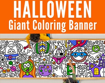 GIANT 10-Foot HALLOWEEN Coloring Page Banner | Coloring Poster | Halloween Activities | Kids Halloween | Coloring Tablecloth |30"x120"inches