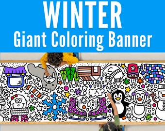 GIANT 10-Foot WINTER Coloring Page Banner | Coloring Poster | Winter Wonderland | Kids Coloring Activity | Coloring Tablecloth |30"x120" In.