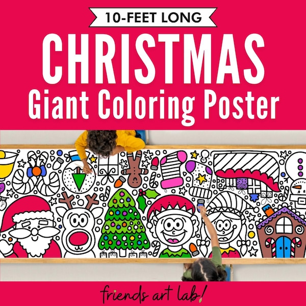 GIANT 10-Foot CHRISTMAS Coloring Page Banner | Coloring Poster | Christmas Decor | Kids Coloring Activity | Coloring Tablecloth |30"x120"In.
