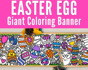 GIANT 10-Foot EASTER EGG Coloring Page Banner | Coloring Poster | Kids Coloring Activity | Coloring Tablecloth | 30" x 120"Inches