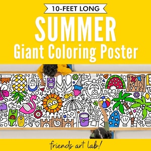 GIANT 10-Foot SUMMER Coloring Page Banner | Coloring Poster | Summertime | Kids Coloring Activity | Coloring Tablecloth | 30" x 120" Inches