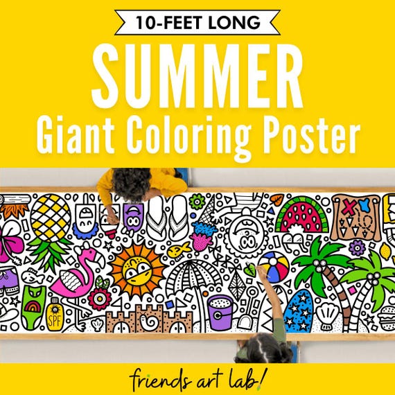 GIANT 10-Foot SUMMER Coloring Page Banner | Coloring Poster | Summertime | Kids Coloring Activity | Coloring Tablecloth | 30" x 120" Inches