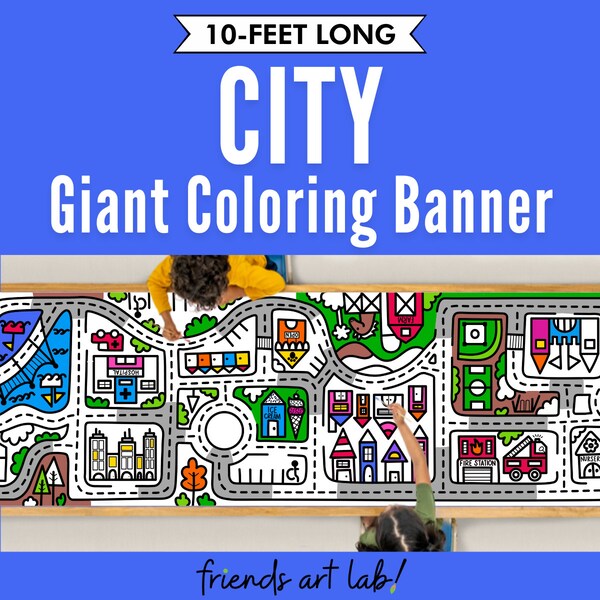 GIANT 10-Foot CITY Coloring Page Banner, Transportation Decor, City Transportation, Cars and Trucks, Kids Coloring Activity, City Road Map