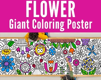 GIANT 10-Foot FLOWER Coloring Page Banner | Coloring Poster | Garden Coloring | Kids Coloring Activity | Coloring Tablecloth |30"x120"Inches