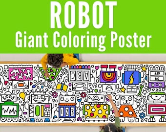 GIANT 10-Foot ROBOT Coloring Page Banner | Coloring Poster | Kids Coloring Activity | Space Coloring | Coloring Tablecloth | 30"x120" Inches
